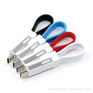 Yijiashishang 3 in 1 Keychain USB Data Cable for iPhone Micro USB Type C Fast Charging Mobile Phone Charger Cable for Samsung Galaxy Xiaomi